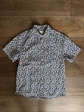 Crewcuts Navy and White Floral Button Down Shirt, Short Sleeve